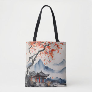 Bolso De Tela Árbol de otoño y templo