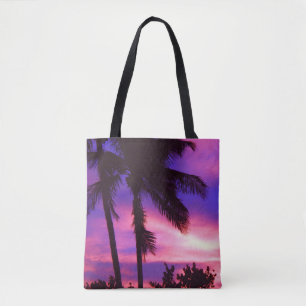 Bolso De Tela Árbol de palma rosa y púrpura
