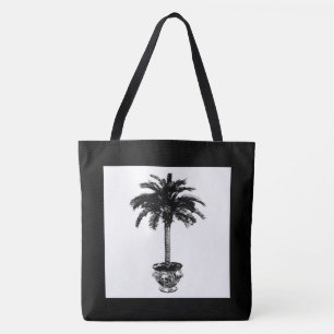 Bolso De Tela Árbol de palmas potentes - blanco y negro