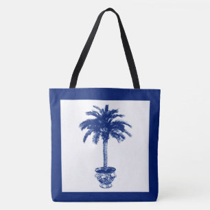 Bolso De Tela Árbol de palmeras potentes - azul marino y blanco