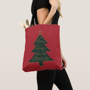 Bolso De Tela Árbol de pino adornado con Feliz Navidad