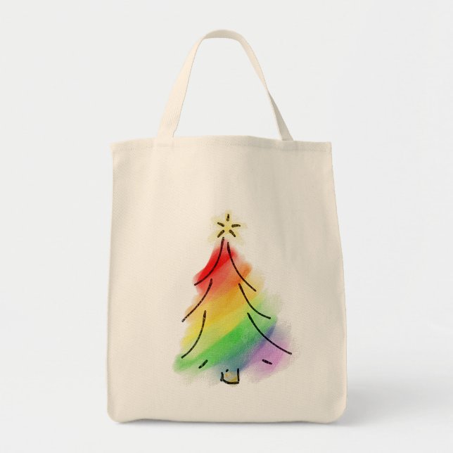 Bolso De Tela Árbol de vacaciones con arco iris (Frente)