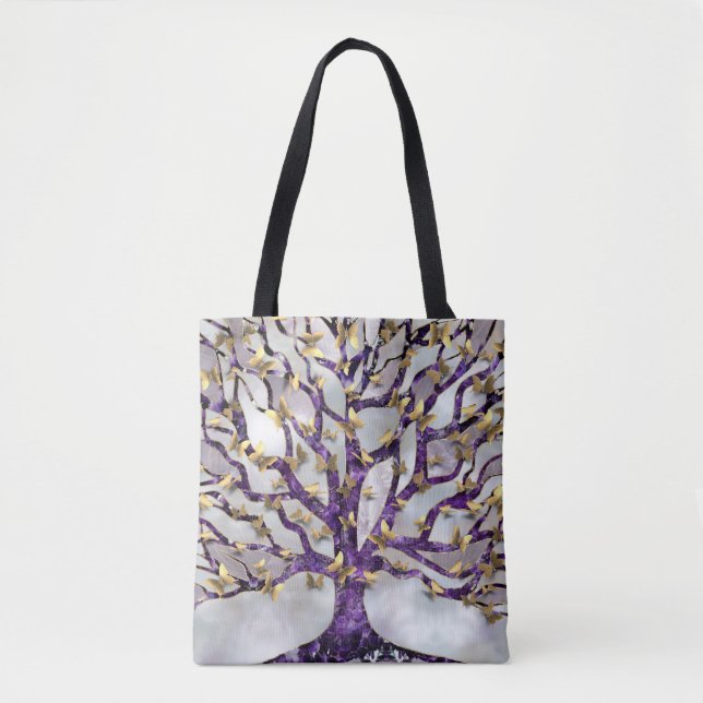 Bolso De Tela Árbol de vida - Ametista y mariposas (Anverso)