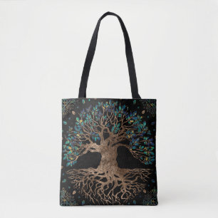 Bolso De Tela Árbol de vida - Ornamento Yggdrasil de oro y mármo