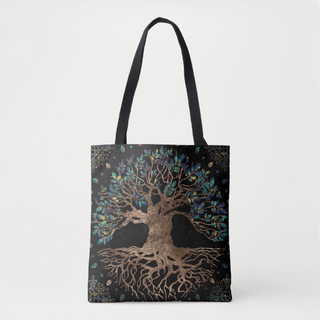 Bolso De Tela Árbol de vida - Ornamento Yggdrasil de oro y mármo (Anverso)