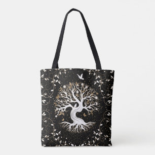 Bolso De Tela Árbol de vida - Yggdrasil - blanco negro y oro