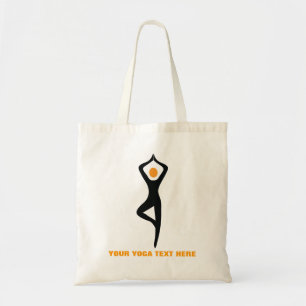 Bolso De Tela Árbol de yoga pose negro, personalizado naranja