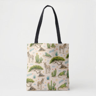 Bolso De Tela árbol divi de Aruba, burro, iguana, cactus