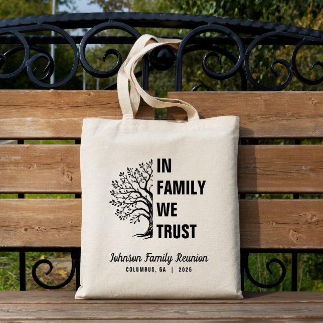 Bolso De Tela Árbol familiar en familia confiamos en la Reunión (In Family We Trust Family Reunion Tote Bag)