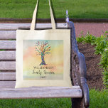 Bolso De Tela Árbol familiar familiar<br><div class="desc">Estas bolsas de té de la Reunión Familiar están decoradas con un árbol familiar de mosaicos en los colores del arcoiris sobre un fondo de acuarela. Personalizar con su apellido y el año. Porque creamos nuestra propia obra de arte no encontrarás esta imagen exacta de otros diseñadores. Mosaico original y...</div>
