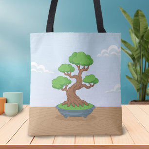 Bolso De Tela Árbol japonés Bonsai torcido en una mesa