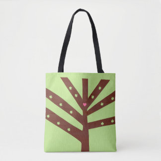Bolso De Tela Árbol minimalista con corazón y hojas rosas