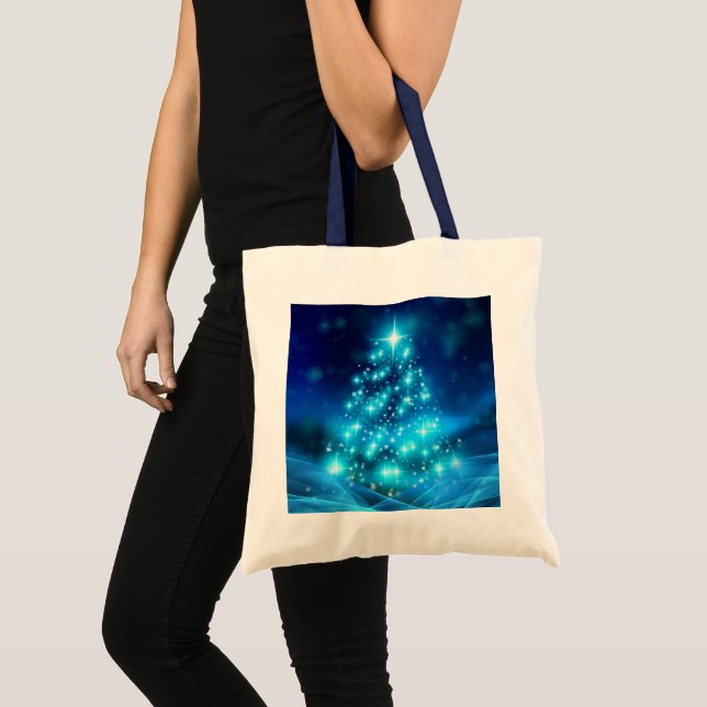 Bolso De Tela Árbol moderno de Navidad azul eléctrico con luces (Anverso (producto))