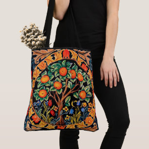 Bolso De Tela ÁRBOL naranja CON HOJAS VERDES, FLORES