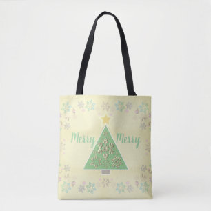 Bolso De Tela Árbol navideño de "Feliz Feliz" y copos de nieve
