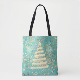 Bolso De Tela Árbol navideño de oro de Aqua