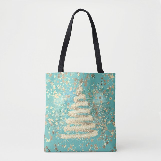 Bolso De Tela Árbol navideño de oro de Aqua (Anverso)