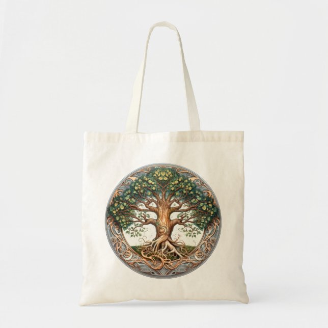 Bolso De Tela Árbol pagano verde de la vida (Frente)