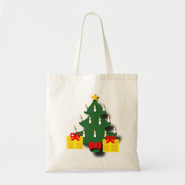 Bolso De Tela Árbol tradicional de Navidad con velas (Frente)