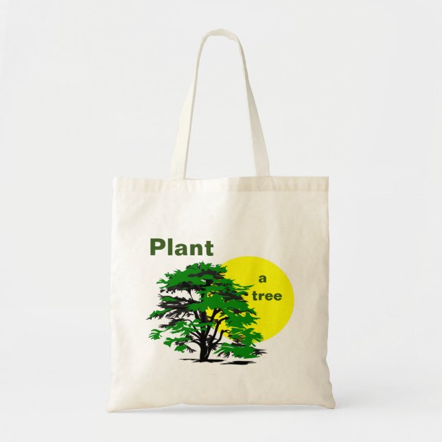 Bolso De Tela Árbol verde y sol amarillo, plantar un árbol (Frente)