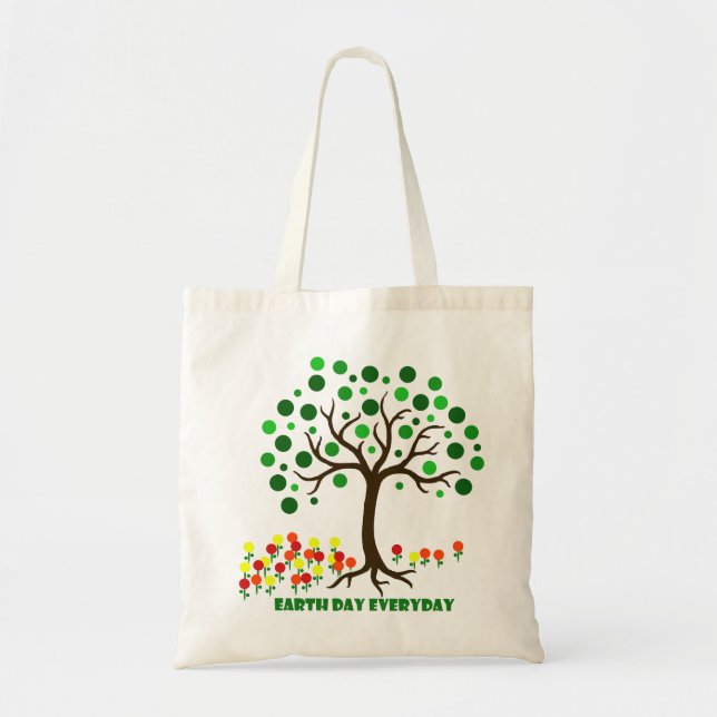 Bolso De Tela Árbol y flores cotidianas de la Tierra (Frente)