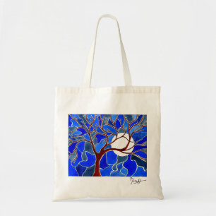 Bolso De Tela Árbol y luna en la lona - azul