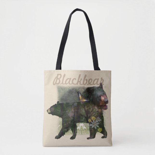 Bolso De Tela Arbolado del oso negro dentro (Anverso)