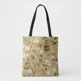 Bolso De Tela Arboleda de magnolias con búhos en amarillo