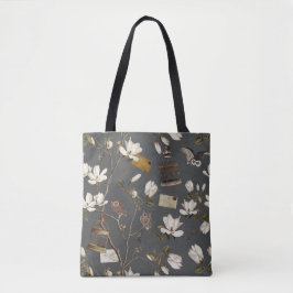 Bolso De Tela Arboleda de magnolias con búhos en gris
