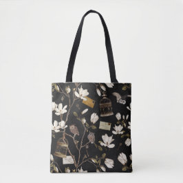 Bolso De Tela Arboleda de magnolias con búhos en negro