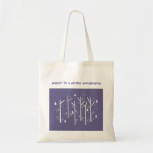 Bolso De Tela Árboles de abedul con nieve que cae