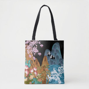 Bolso De Tela Árboles de cerezo Olas de tsunami con pandas Tote