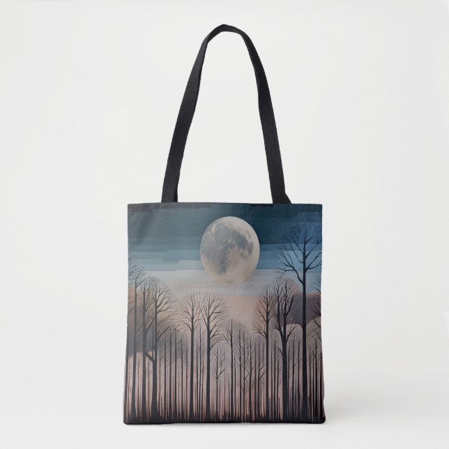 Bolso De Tela Árboles de invierno y luna llena (Anverso)