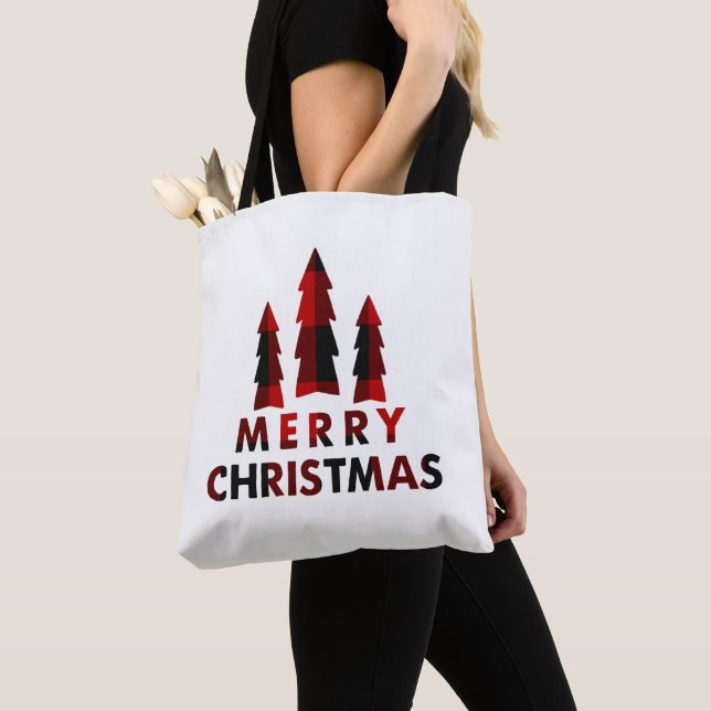 Bolso De Tela Árboles de Navidad Alegres Rústicos Cuadros Rojos  (Detalle)