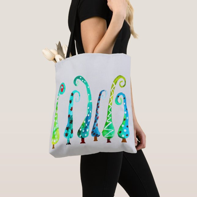 Bolso De Tela Árboles de navidad de acuarela (Detalle)