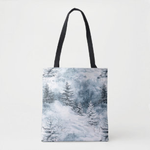 Bolso De Tela Árboles de Navidad de pino blancos azules de nieve