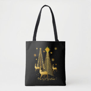 Bolso De Tela Árboles de Navidad dorados y renos