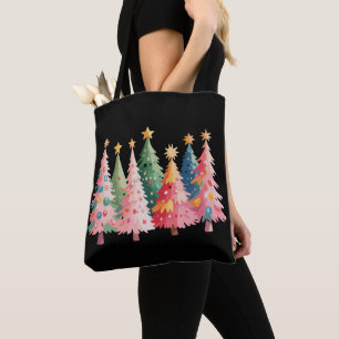 Bolso De Tela Árboles de Navidad en acuarela Cute Xmas Rosa
