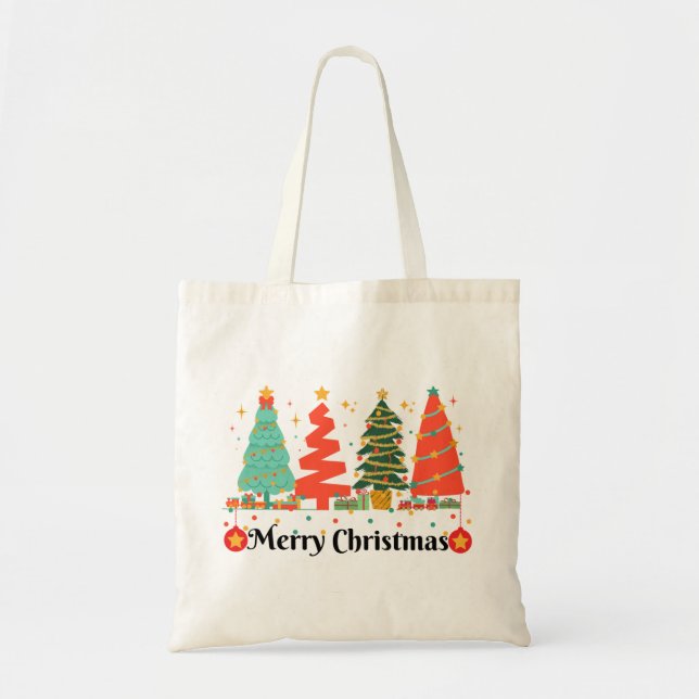 Bolso De Tela Árboles de Navidad Feliz Navidad (Frente)