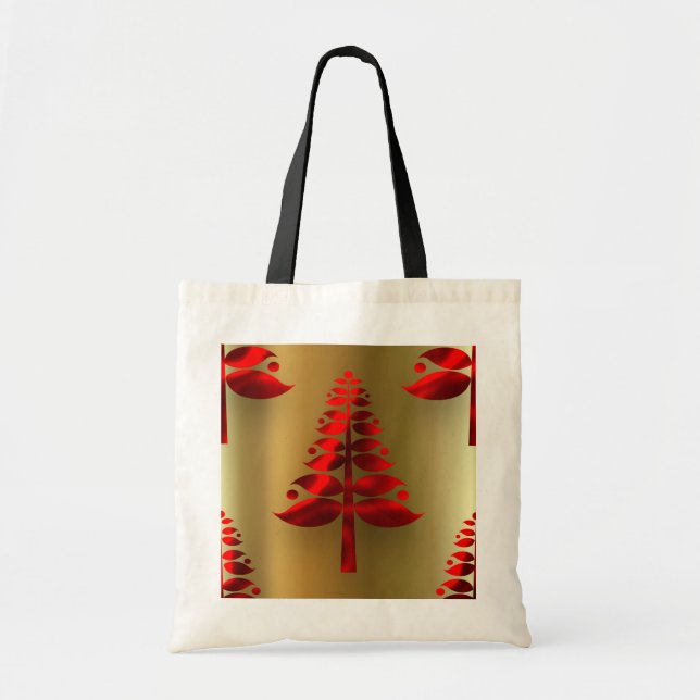 Bolso De Tela Árboles de Navidad rojos en oro (Frente)