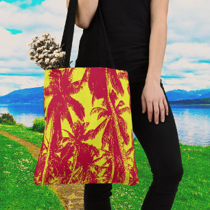 Bolso De Tela Árboles de palmas rojas y amarillas diseñan Funky