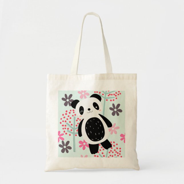 Bolso De Tela Árboles, flores, y osos de panda (Frente)
