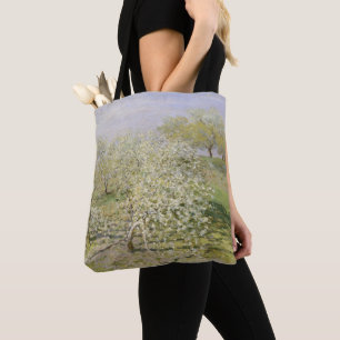 Bolso De Tela Árboles frutales de la primavera de Claude Monet