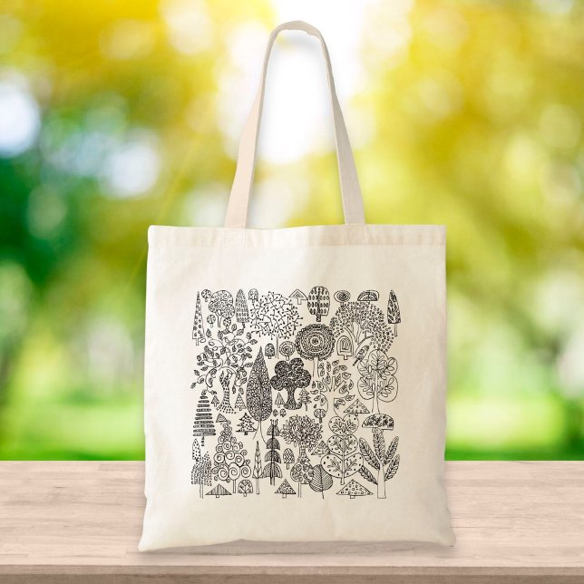 Bolso De Tela Árboles Mano blanca y negra dibujando arte contemp (Subido por el creador)