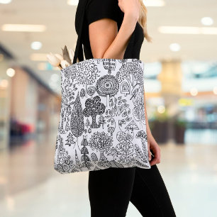 Bolso De Tela Árboles Mano blanca y negra dibujando arte moderno
