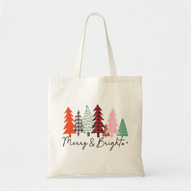 Bolso De Tela Árboles navideños alegres y morales (Frente)