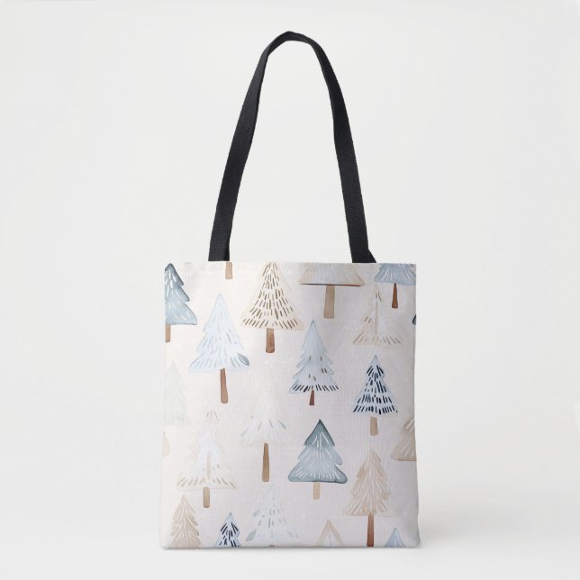 Bolso De Tela Árboles navideños cálidos de crema azul (Anverso)