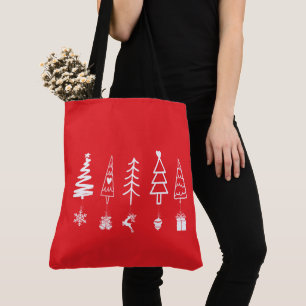 Bolso De Tela Árboles navideños minimalistas con ornamentos para
