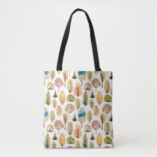 Bolso De Tela Árboles otoñales de color agua, patrón sin costura