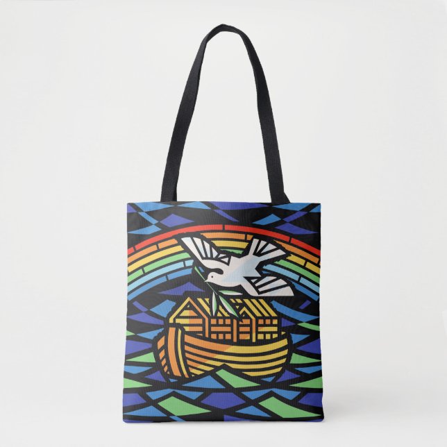 Bolso De Tela Arca de Noé, arcoiris, paloma (Anverso)